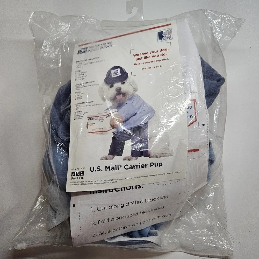 NEW U.S. Mail Carrier Pup Dog Costume Partial Set Pet Large